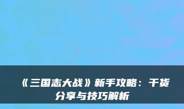 《三国志大战》新手攻略：干货分享与技巧解析