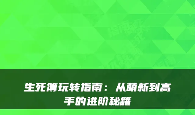 生死簿玩转指南：从萌新到高手的进阶秘籍