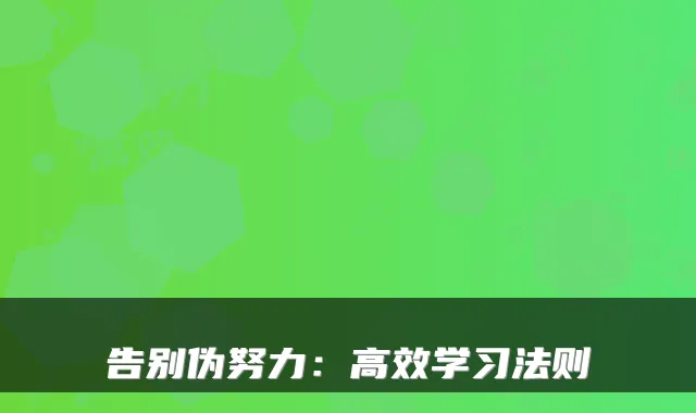告别伪努力：高效学习法则