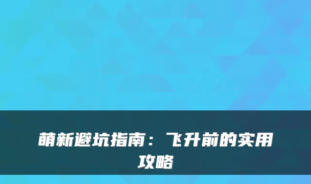 萌新避坑指南：飞升前的实用攻略