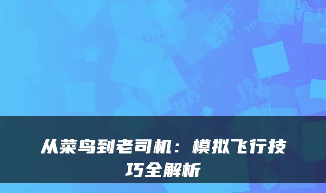 从菜鸟到老司机：模拟飞行技巧全解析