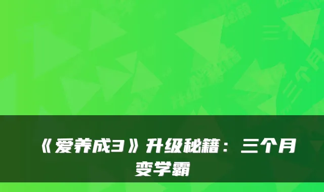 《爱养成3》升级秘籍：三个月变学霸