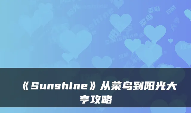 《Sunshine》从菜鸟到阳光大亨攻略