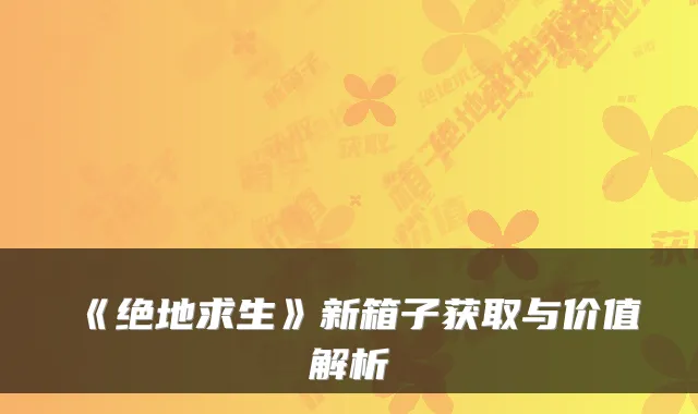 《绝地求生》新箱子获取与价值解析