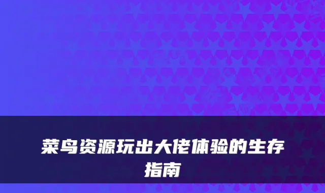 菜鸟资源玩出大佬体验的生存指南