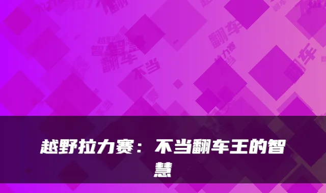 越野拉力赛：不当翻车王的智慧