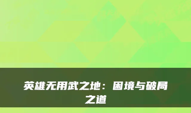 英雄无用武之地：困境与破局之道