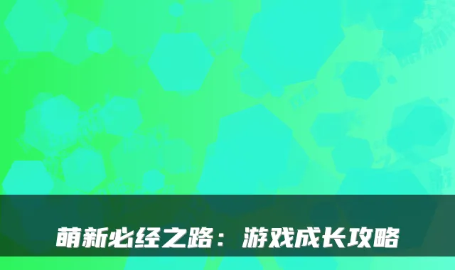 萌新必经之路：游戏成长攻略