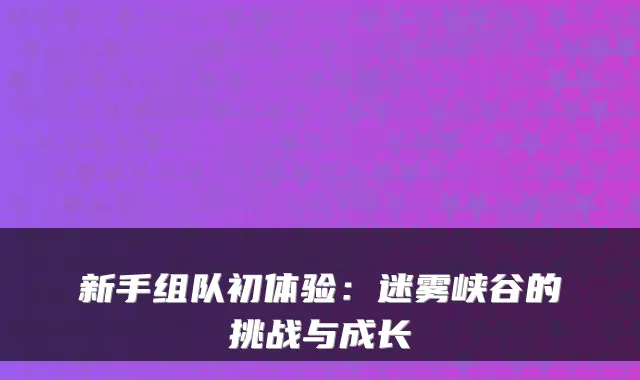 新手组队初体验：迷雾峡谷的挑战与成长