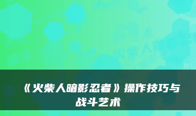 《火柴人暗影忍者》操作技巧与战斗艺术