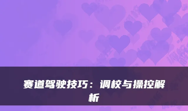 赛道驾驶技巧：调校与操控解析