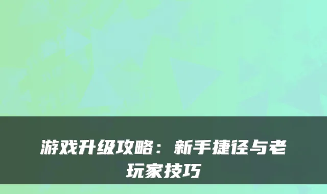 游戏升级攻略：新手捷径与老玩家技巧