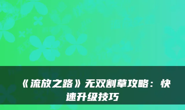 《流放之路》无双割草攻略：快速升级技巧