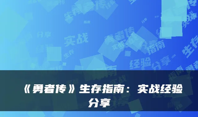 《勇者传》生存指南：实战经验分享