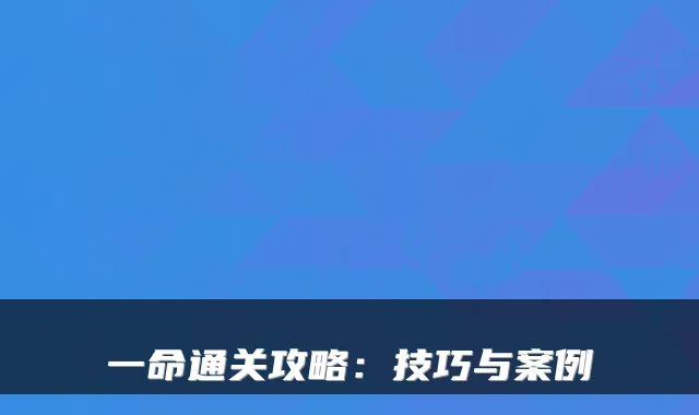 一命通关攻略：技巧与案例