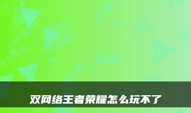 双网络王者荣耀怎么玩不了