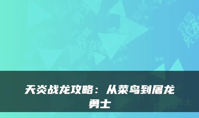 天炎战龙攻略：从菜鸟到屠龙勇士