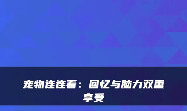 宠物连连看：回忆与脑力双重享受