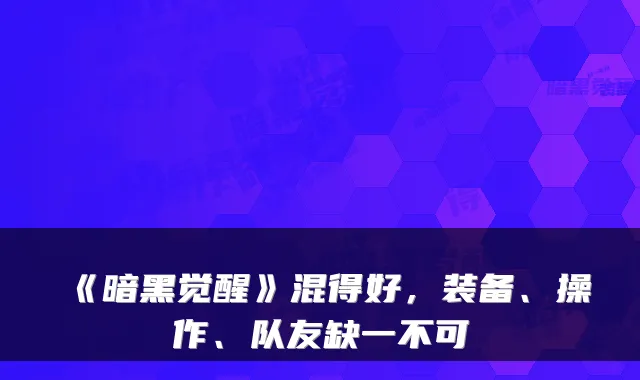 《暗黑觉醒》混得好，装备、操作、队友缺一不可