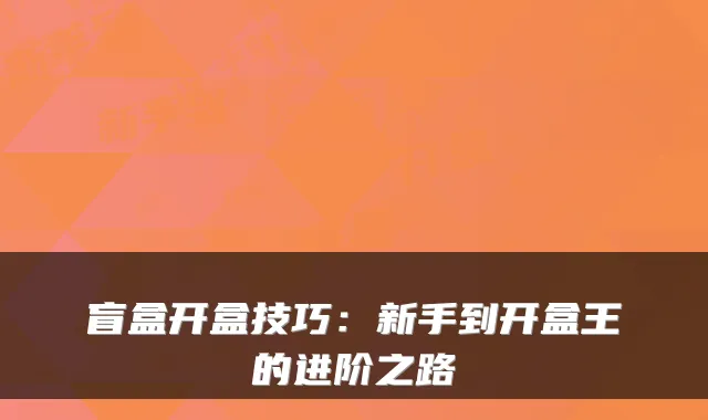 盲盒开盒技巧：新手到开盒王的进阶之路