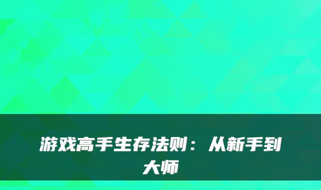 游戏高手生存法则：从新手到大师