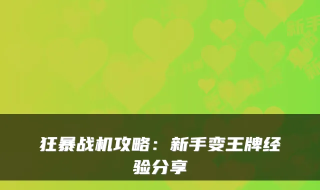 狂暴战机攻略：新手变王牌经验分享