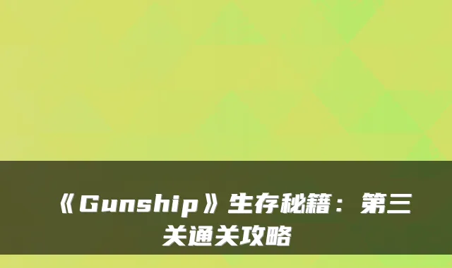 《Gunship》生存秘籍：第三关通关攻略