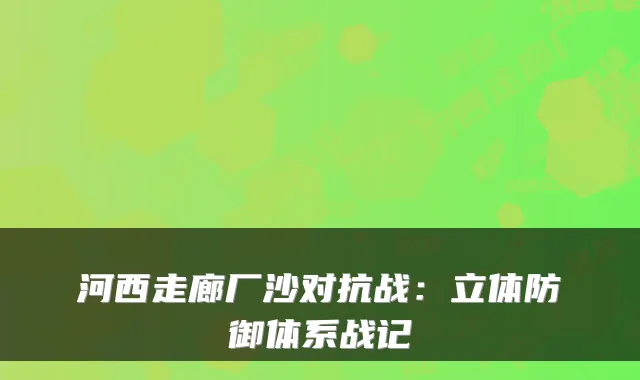 河西走廊厂沙对抗战：立体防御体系战记