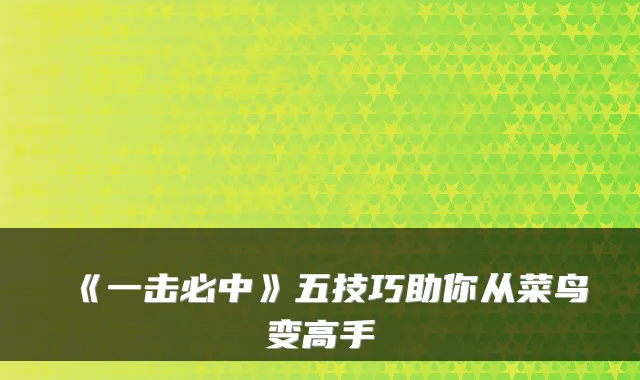 《一击必中》五技巧助你从菜鸟变高手