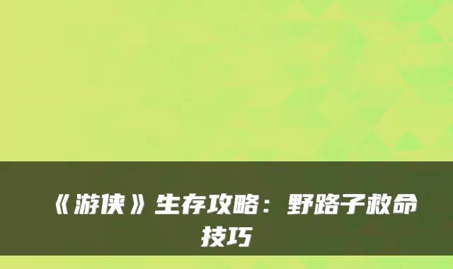 《游侠》生存攻略：野路子救命技巧
