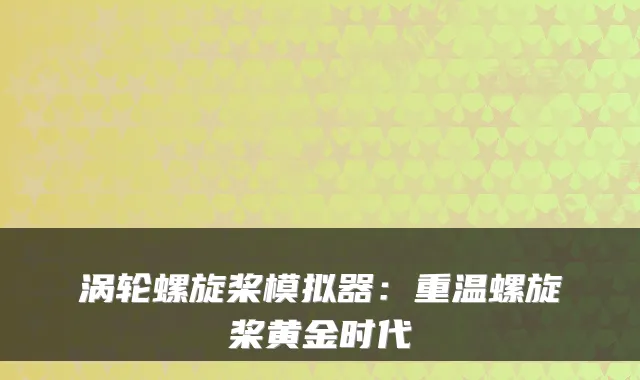 涡轮螺旋桨模拟器：重温螺旋桨黄金时代
