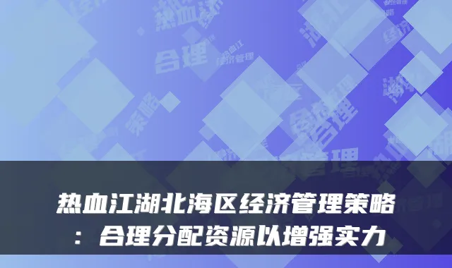热血江湖北海区经济管理策略：合理分配资源以增强实力