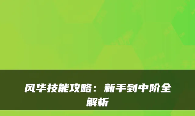 风华技能攻略:新手到中阶全解析