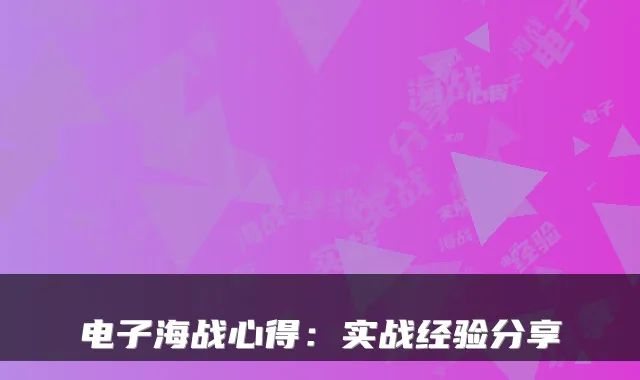 电子海战心得：实战经验分享