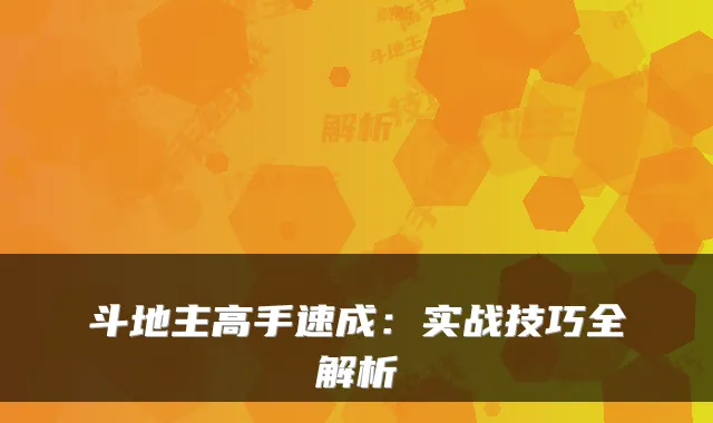 斗地主高手速成：实战技巧全解析