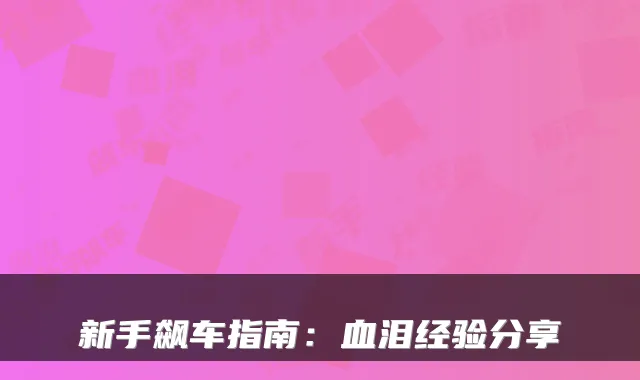 新手飙车指南：血泪经验分享