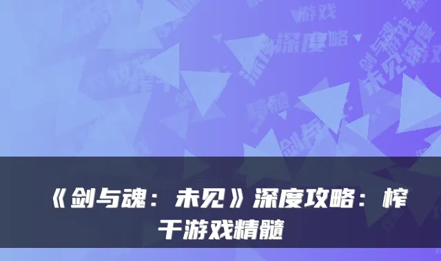 《剑与魂：未见》深度攻略：榨干游戏精髓