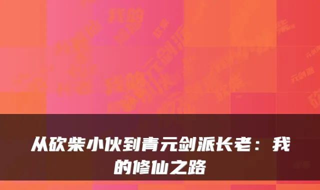 从砍柴小伙到青元剑派长老：我的修仙之路