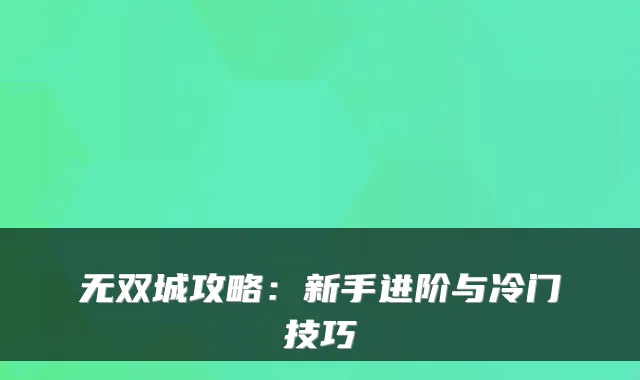 无双城攻略：新手进阶与冷门技巧
