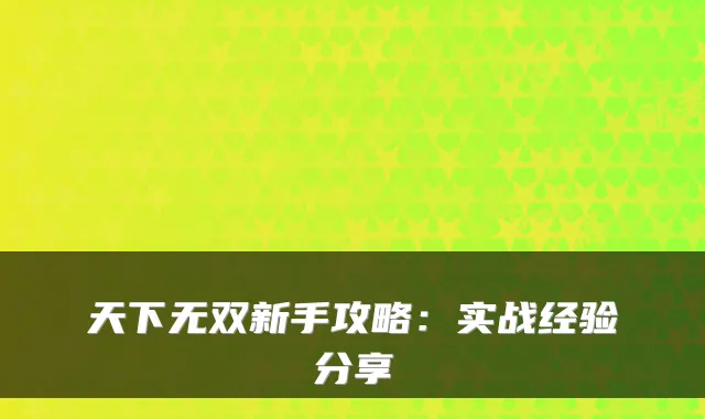 天下无双新手攻略：实战经验分享