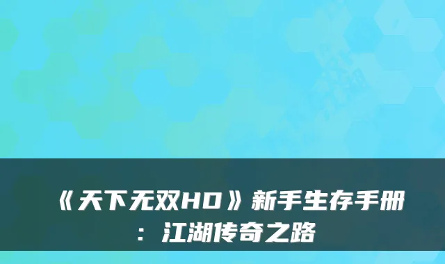 《天下无双HD》新手生存手册：江湖传奇之路