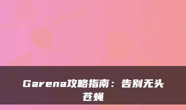 Garena攻略指南：告别无头苍蝇