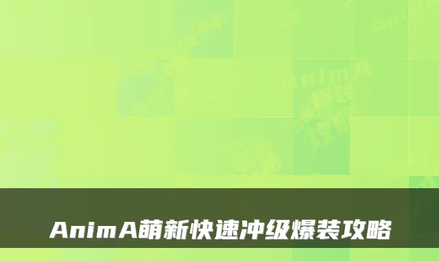 AnimA萌新快速冲级爆装攻略