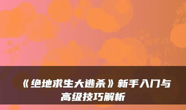 《绝地求生大逃杀》新手入门与高级技巧解析