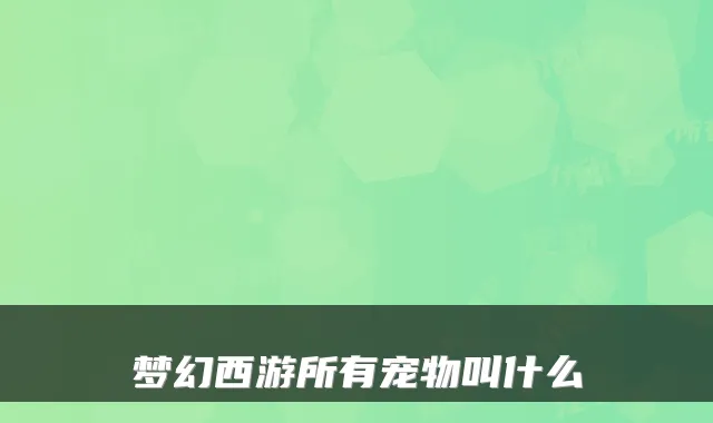 梦幻西游所有宠物叫什么